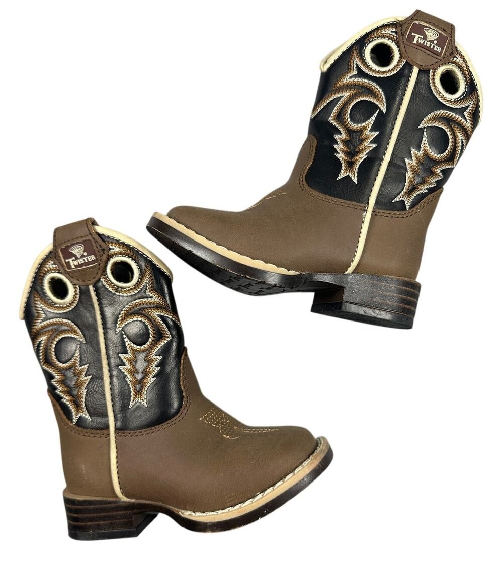 Twister Trace Toddler Cowboy Boots Brown Black Faux Leather Zip